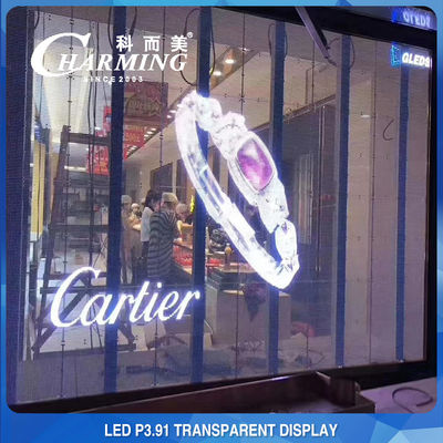 Layar Kaca Dinding Video LED Transparan 1920-3840Hz Dalam Ruangan Untuk Periklanan