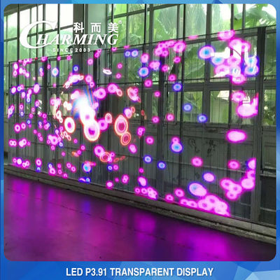 3D P3.91-7.8 Layar Kaca Dinding Video LED Transparan Bahan Aluminium