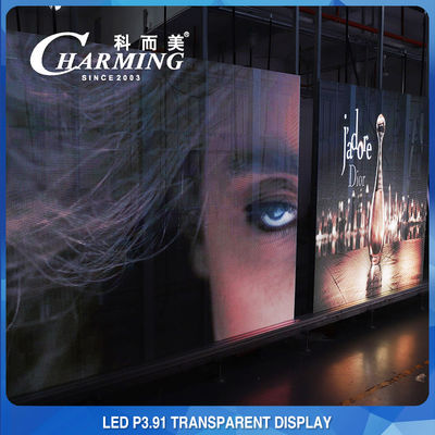 Layar LED Transparan 100*50CM Pixel Pitch 3.91MM Transparansi Tinggi 70%