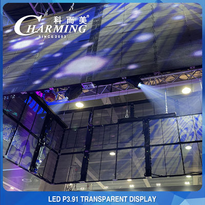 Layar LED Transparan 100*50CM Pixel Pitch 3.91MM Transparansi Tinggi 70%