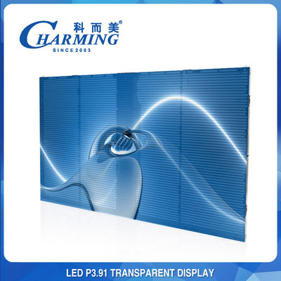 Shopping Mall 3D LED Glass Screen Advertising P3.91 Tampilan Dinding Video LED Transparan