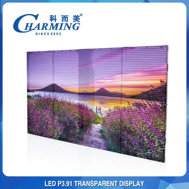 Layar Transparan Indoor P3.91 Permeabilitas Tinggi Full Color LED Menghemat Energi untuk Berbagai Kejadian