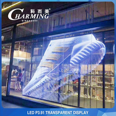 Tampilan Dinding LED Transparan Luar Ruangan yang Menawan Anti Tabrakan 500x1000mm
