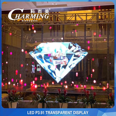 Layar LED Transparan 100*50CM Pixel Pitch 3.91MM Transparansi Tinggi 70%
