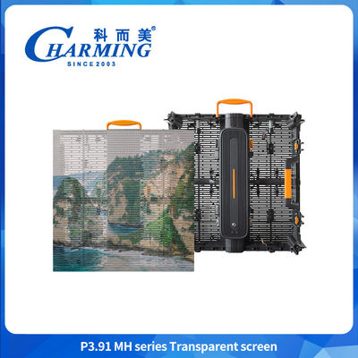 Seamless Splicing P3.91MH Series 140° Radian Adjustment Screen Transparan Dengan Sinyal Plug